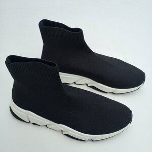 BLACK KNIT WHITE PULL ON  HIGH TOP SOCK SNEAKERS 7.5